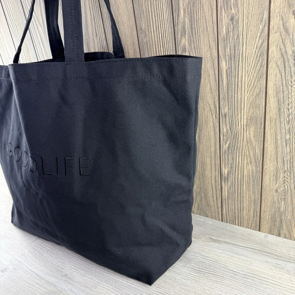 GOODLIFE Large Black Canvas Tote Bag Made in USA Logo Shoulder Shopper Pocket